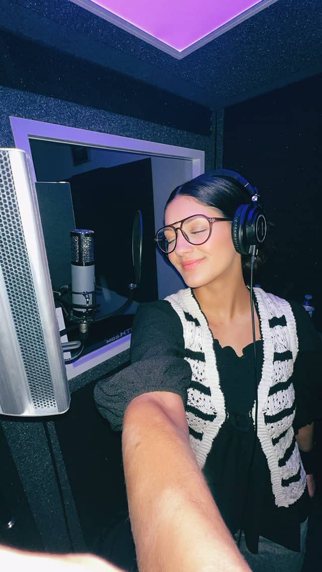 Haley recording in the studio